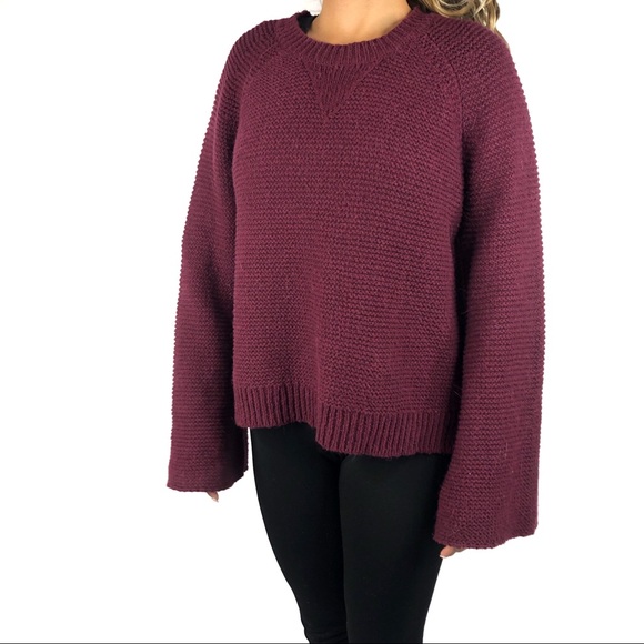 Madewell Sweaters - Madewell Maroon Chunky Knit Bell Sleeve Sweater